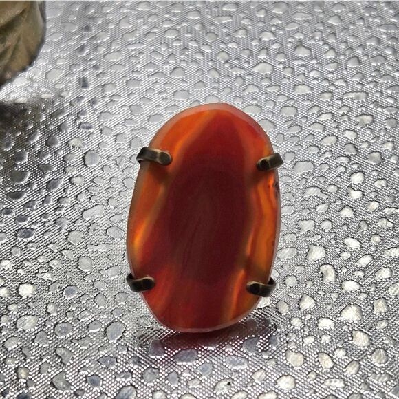 Jewelry - "5/$25" Vintage Amber Colored Orange Gemstone Brass Adjustable Ring 70's